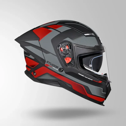 Studds-Helios D1 Asphalt Decor Helmet (MATT BLACK / GREY & RED)