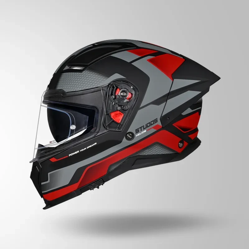 Studds-Helios D1 Asphalt Decor Helmet (MATT BLACK / GREY & RED)