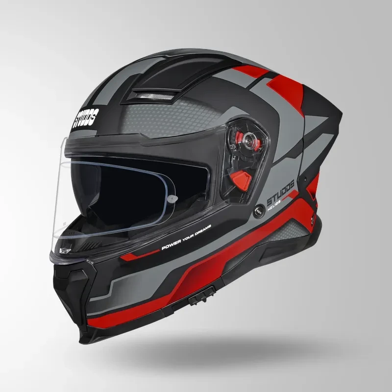 Studds-Helios D1 Asphalt Decor Helmet (MATT BLACK / GREY & RED)