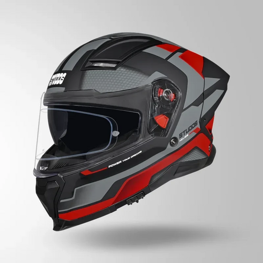 Studds-Helios D1 Asphalt Decor Helmet (MATT BLACK / GREY & RED)