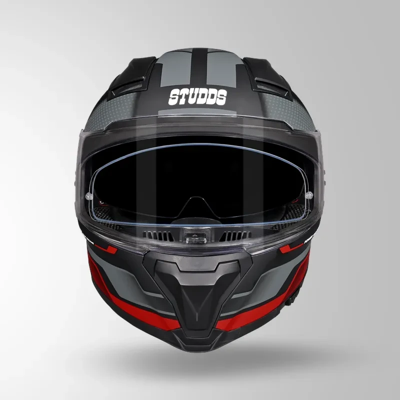 Studds-Helios D1 Asphalt Decor Helmet (MATT BLACK / GREY & RED)