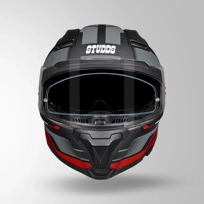 Studds-Helios D1 Asphalt Decor Helmet (MATT BLACK / GREY & RED)