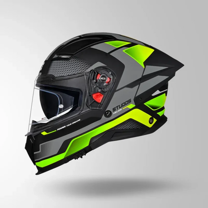 Studds-Helios D1 Asphalt Decor Helmet (MATT BLACK / Green)