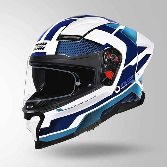 Studds-Helios D1 Asphalt Decor Helmet (White & Blue)