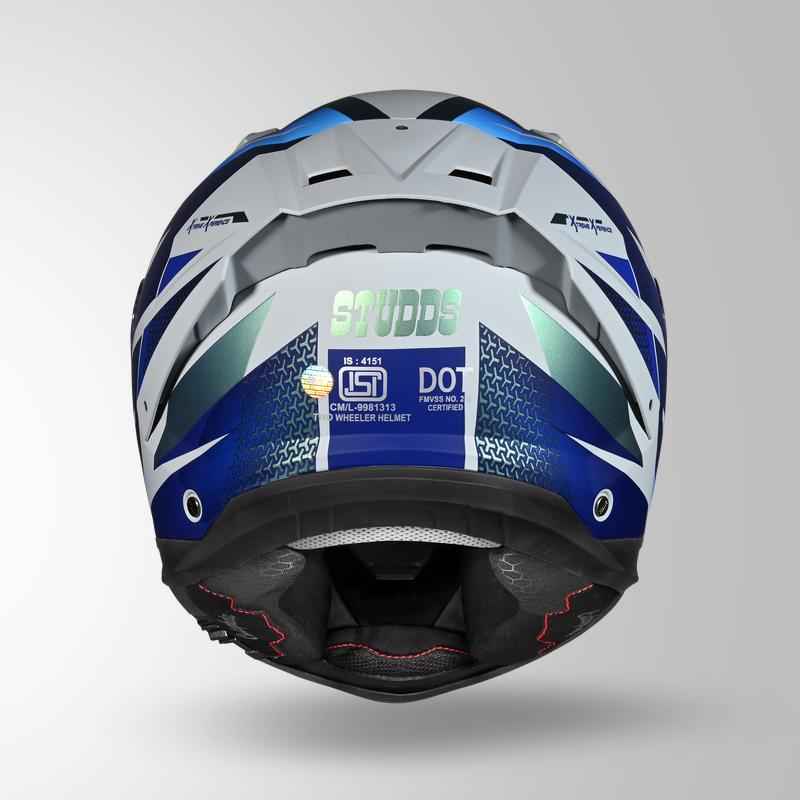 Studds-Helios D2 Circuit Decor Helmet (Matt Grey Chameleon Blue/green)