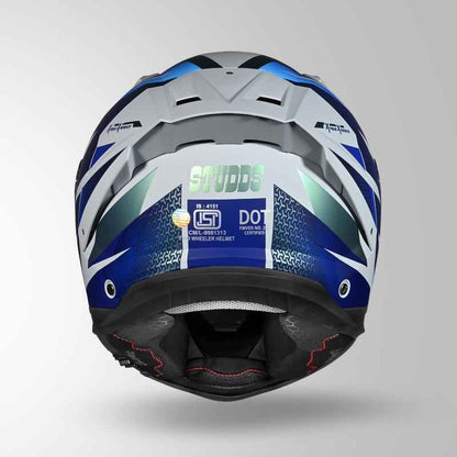 Studds-Helios D2 Circuit Decor Helmet (Matt Grey Chameleon Blue/green)