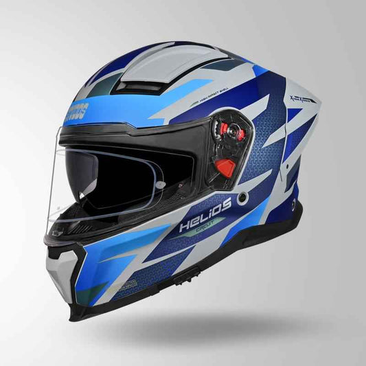 Studds-Helios D2 Circuit Decor Helmet (Matt Grey Chameleon Blue/green)