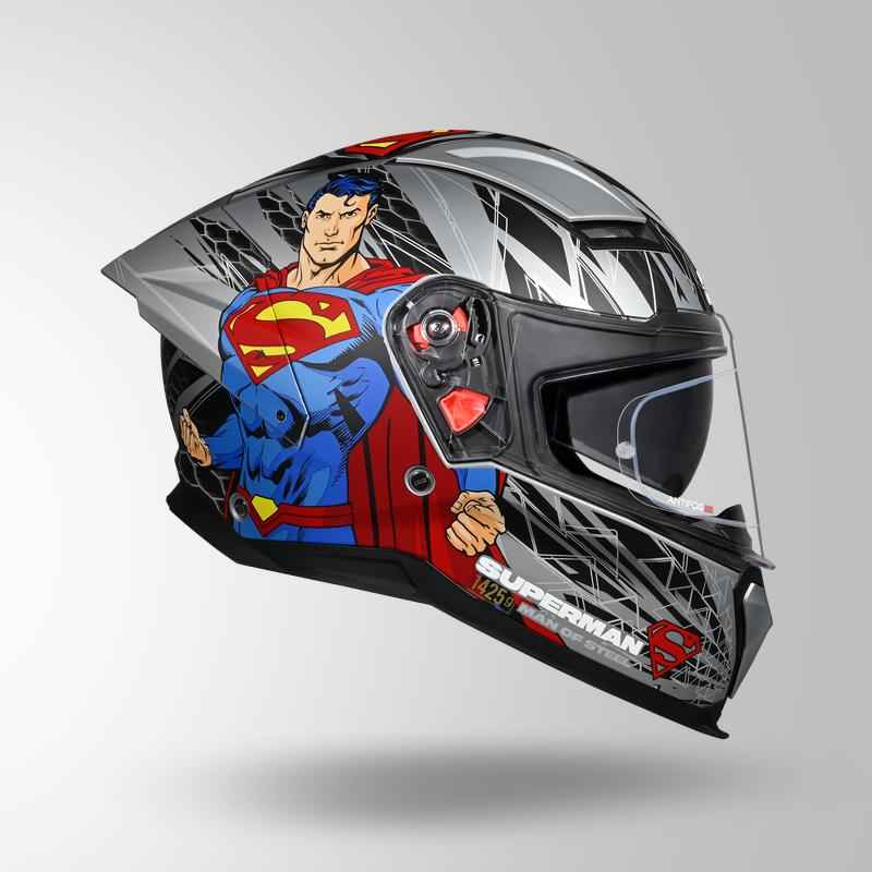 Studds-Helios Superman Edition Full Face Helmet (Matte Silver N1)