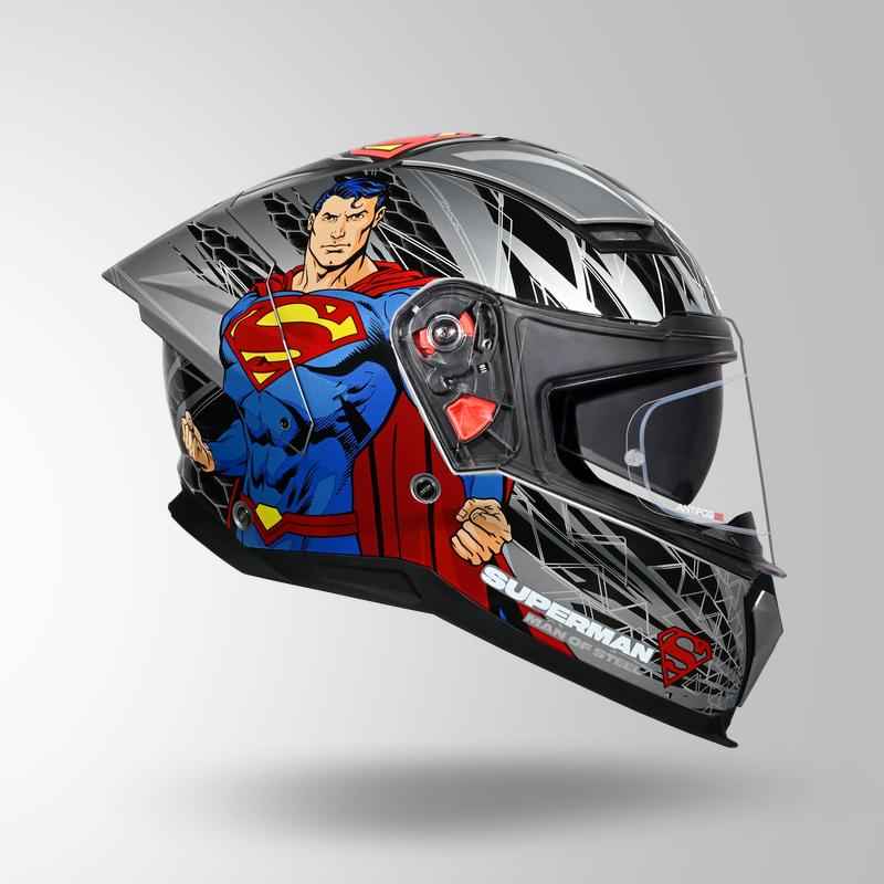 Studds-Helios Superman Edition Full Face Helmet (Silver N1)