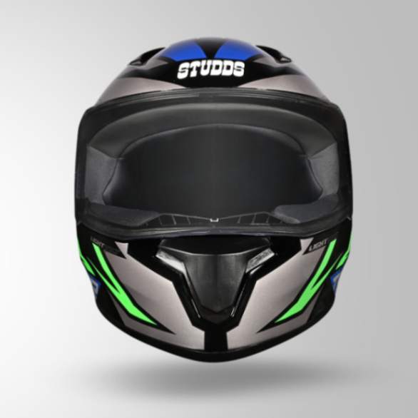 Studds Thunder D1 Lightvolt Decor Full Face Helmets - Black / Green & Blue