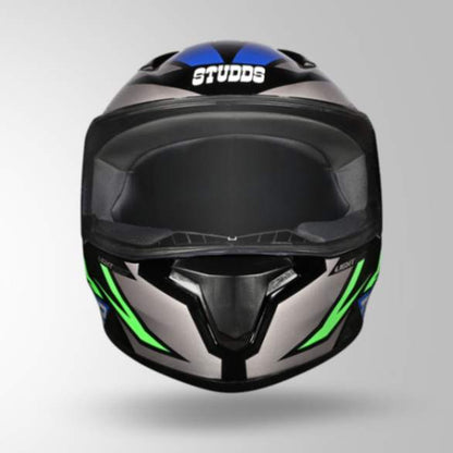 Studds Thunder D1 Lightvolt Decor Full Face Helmets - Black / Green & Blue