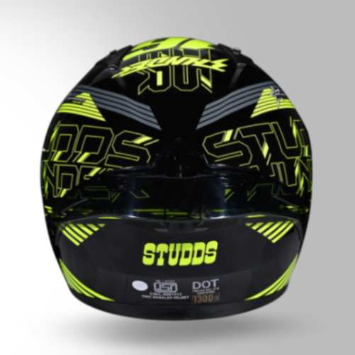 Studds Thunder D11 Decor Black & Fluorescent Yellow With Spoiler - Full Face Helmets