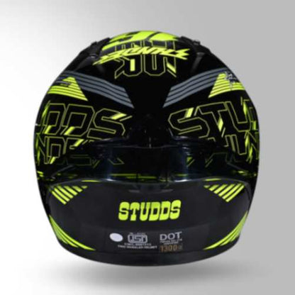 Studds Thunder D11 Decor Black & Fluorescent Yellow With Spoiler - Full Face Helmets