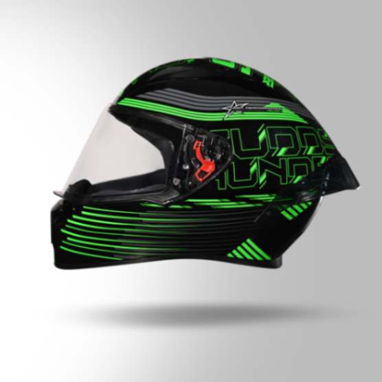 Studds Thunder D11 Decor Black & Green  With Spoiler - Full Face Helmets