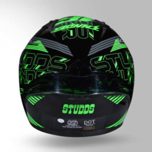 Studds Thunder D11 Decor Black & Green  With Spoiler - Full Face Helmets