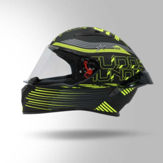 Studds Thunder D11 Decor Matt Black & Fluorescent Yellow With Spoiler - Full Face Helmets