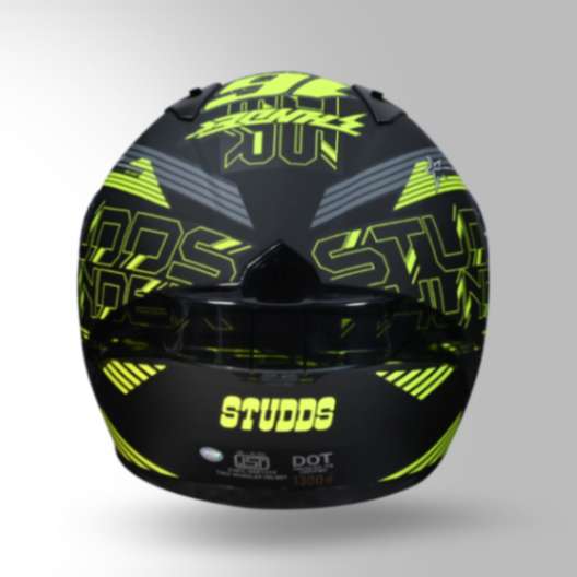 Studds Thunder D11 Decor Matt Black & Fluorescent Yellow With Spoiler - Full Face Helmets