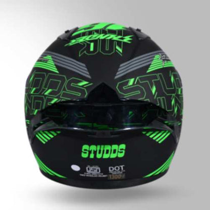Studds Thunder D11 Decor Matt Black & Green With Spoiler - Full Face Helmets