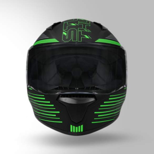 Studds Thunder D11 Decor Matt Black & Green With Spoiler - Full Face Helmets