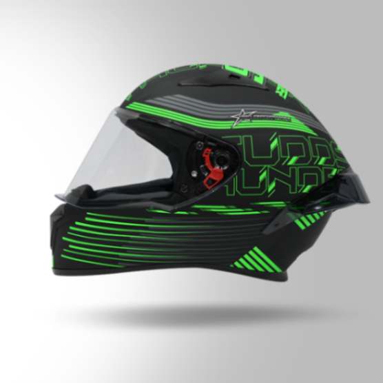 Studds Thunder D11 Decor Matt Black & Green With Spoiler - Full Face Helmets