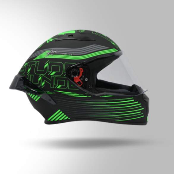 Studds Thunder D11 Decor Matt Black & Green With Spoiler - Full Face Helmets