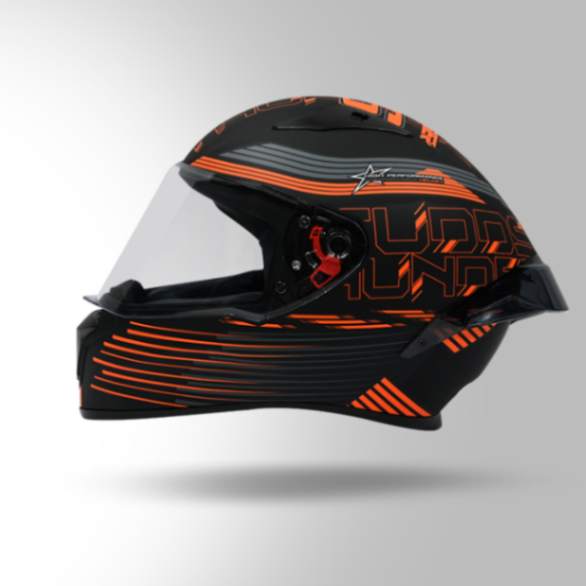 Studds Thunder D11 Decor Matt Black & Orange With Spoiler - Full Face Helmets