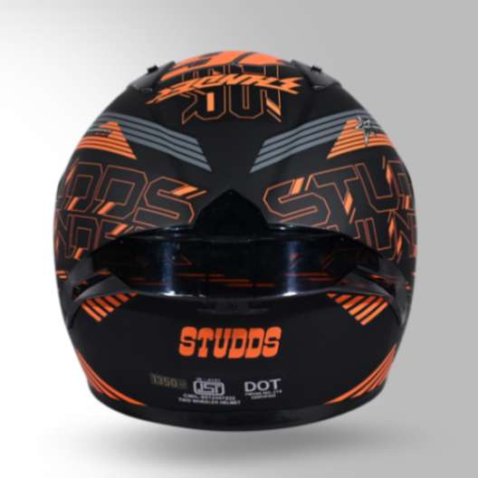 Studds Thunder D11 Decor Matt Black & Orange With Spoiler - Full Face Helmets