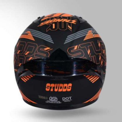 Studds Thunder D11 Decor Matt Black & Orange With Spoiler - Full Face Helmets