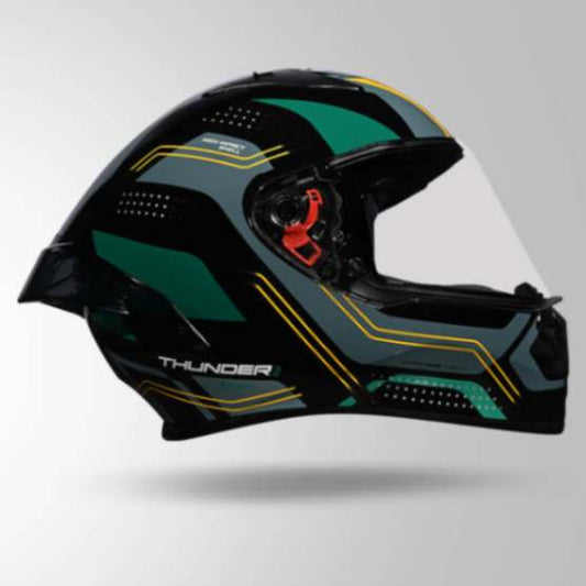 Studds Thunder D2 Draken Decor Black & Green With Spoiler - Full Face Helmets
