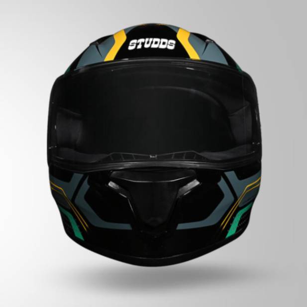 Studds Thunder D2 Draken Decor Black & Green With Spoiler - Full Face Helmets