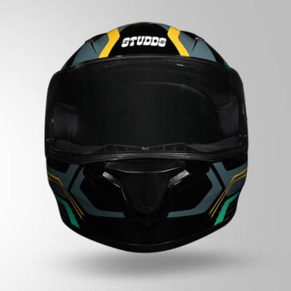 Studds Thunder D2 Draken Decor Black & Green With Spoiler - Full Face Helmets