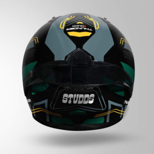 Studds Thunder D2 Draken Decor Black & Green With Spoiler - Full Face Helmets