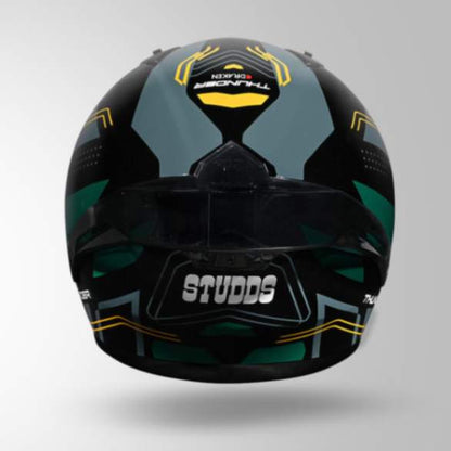 Studds Thunder D2 Draken Decor Black & Green With Spoiler - Full Face Helmets