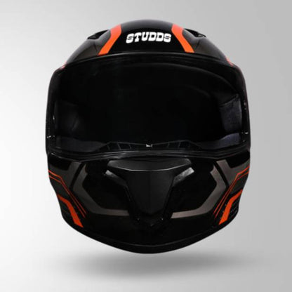 Studds Thunder D2 Draken Decor Black & Orange With Spoiler - Full Face Helmets