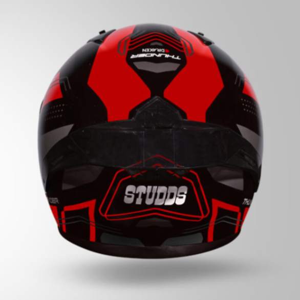 Studds Thunder D2 Draken Decor Black & Red With Spoiler - Full Face Helmets