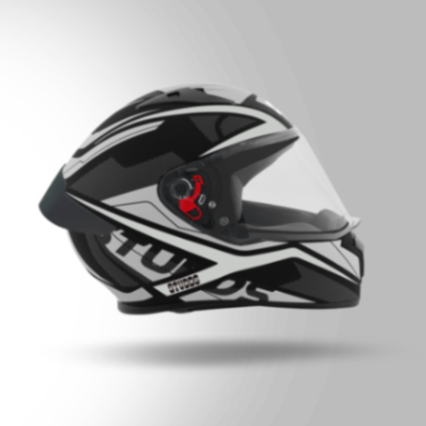 Studds Thunder D4 Decor Matt Black & White With Spoiler - Full Face Helmets