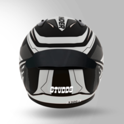 Studds Thunder D4 Decor Matt Black & White With Spoiler - Full Face Helmets