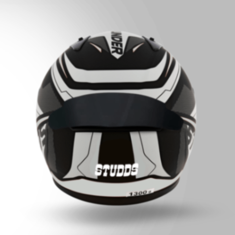 Studds Thunder D4 Decor Matt Black & White With Spoiler - Full Face Helmets