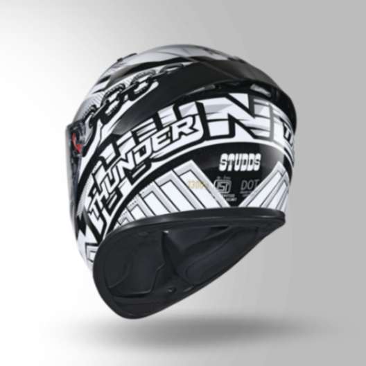 Studds Thunder D5 Decor Black & White With Spoiler- Full Face Helmets