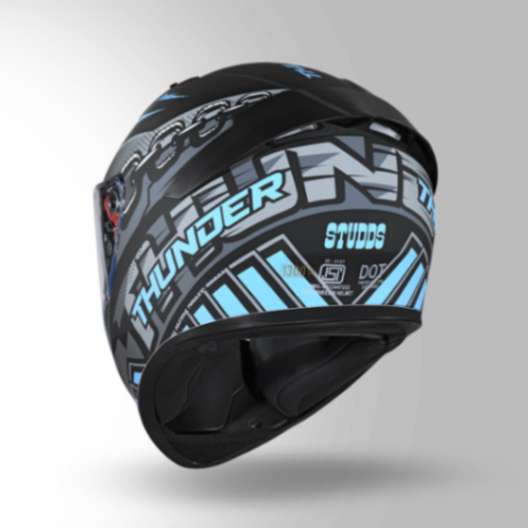 Studds Thunder D5 Decor Matt Black & Blue With Spoiler - Full Face Helmets