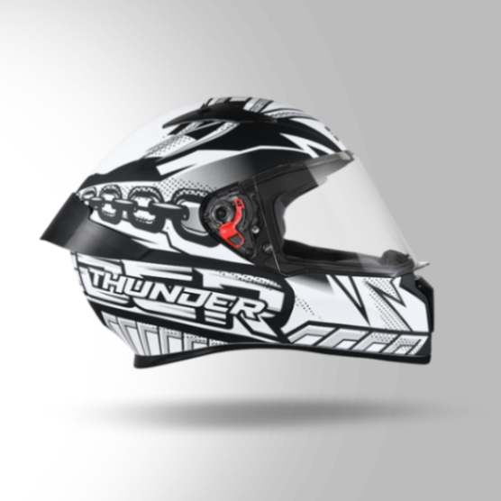 Studds Thunder D5 Decor Matt Black & White With Spoiler - Full Face Helmets