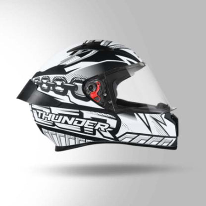 Studds Thunder D5 Decor Matt Black & White With Spoiler - Full Face Helmets