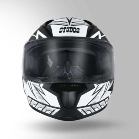 Studds Thunder D5 Decor Matt Black & White With Spoiler - Full Face Helmets
