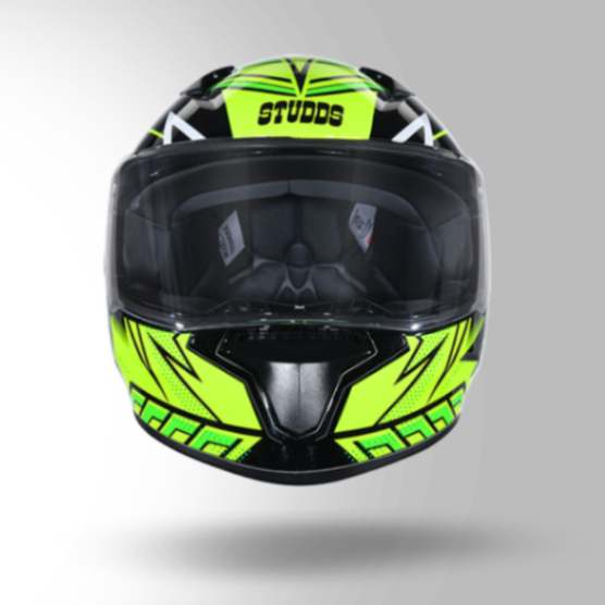 Studds Thunder D5 Decor Matt Green & Yellow With Spoiler - Full Face Helmets