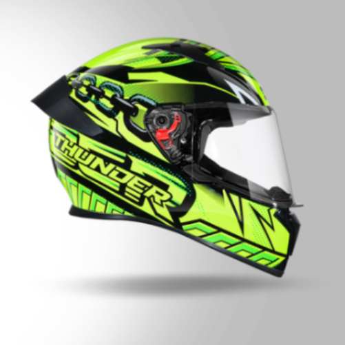 Studds Thunder D5 Decor Matt Green & Yellow With Spoiler - Full Face Helmets