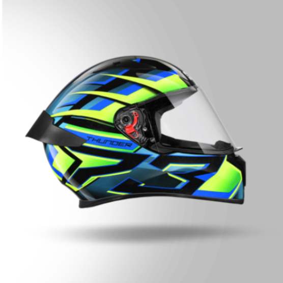 Studds Thunder D6 Decor Black / Green & Blue With Spoiler - Full Face Helmets