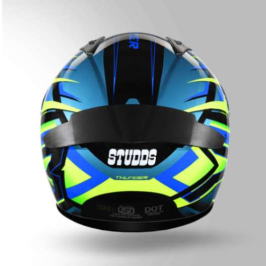 Studds Thunder D6 Decor Black / Green & Blue With Spoiler - Full Face Helmets