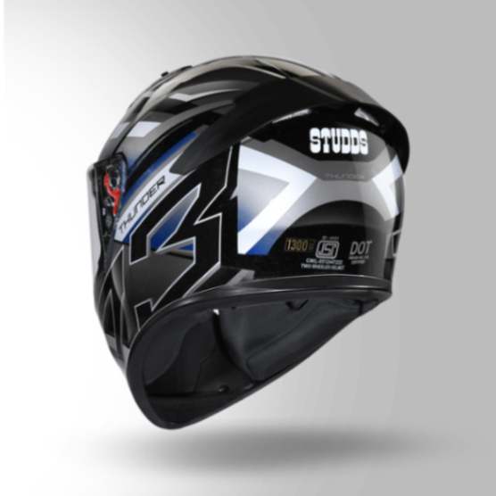 Studds Thunder D6 Decor Black / Grey & White With Spoiler - Full Face Helmets