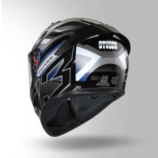 Studds Thunder D6 Decor Black / Grey & White With Spoiler - Full Face Helmets