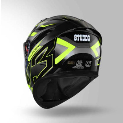 Studds Thunder D6 Decor Black / Grey & Yellow With Spoiler - Full Face Helmets